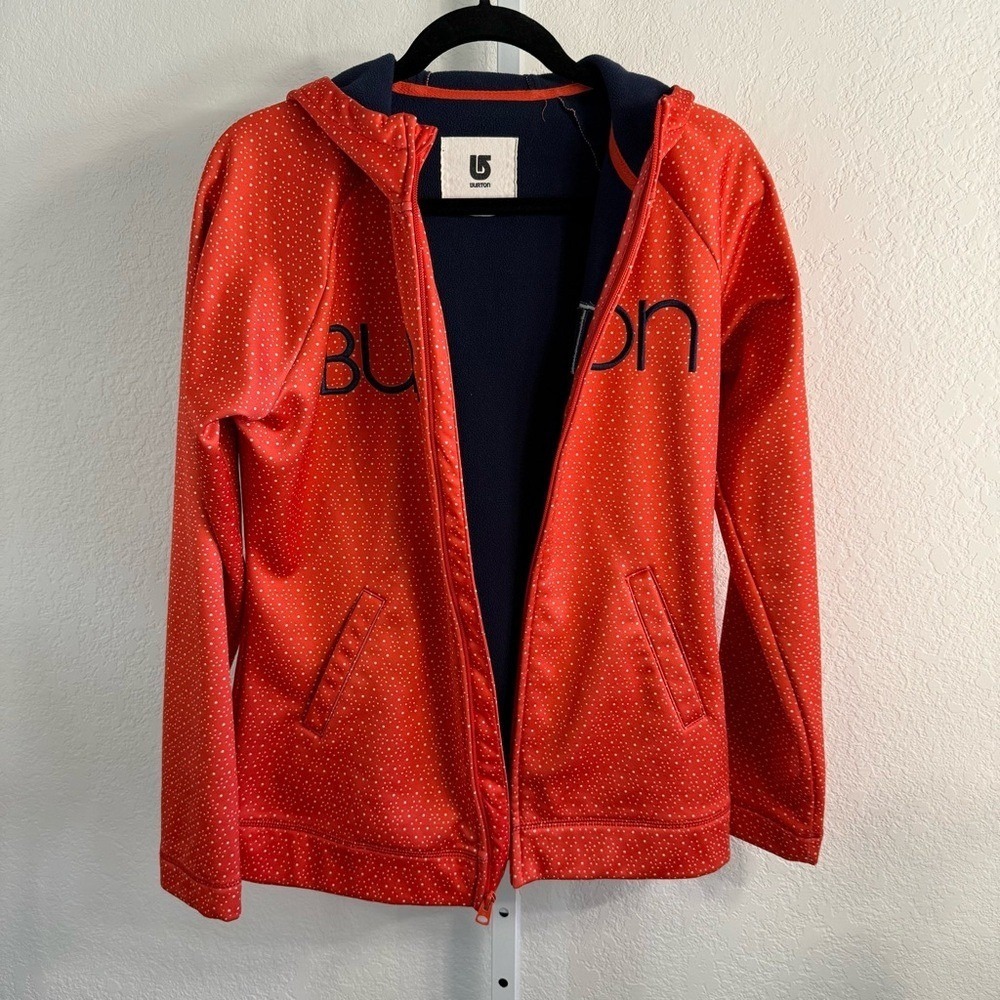 Burton WB Peak Hoodie Orange Fleece Lined Full Zip Ski Jacket Women's Large Snow - Picture 6 of 14